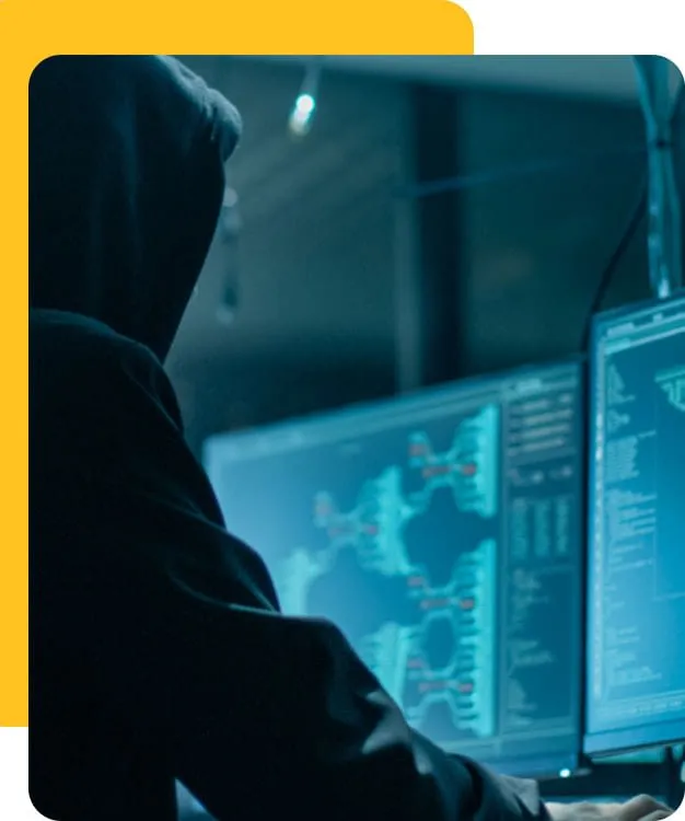 Security tester working at multiple screens